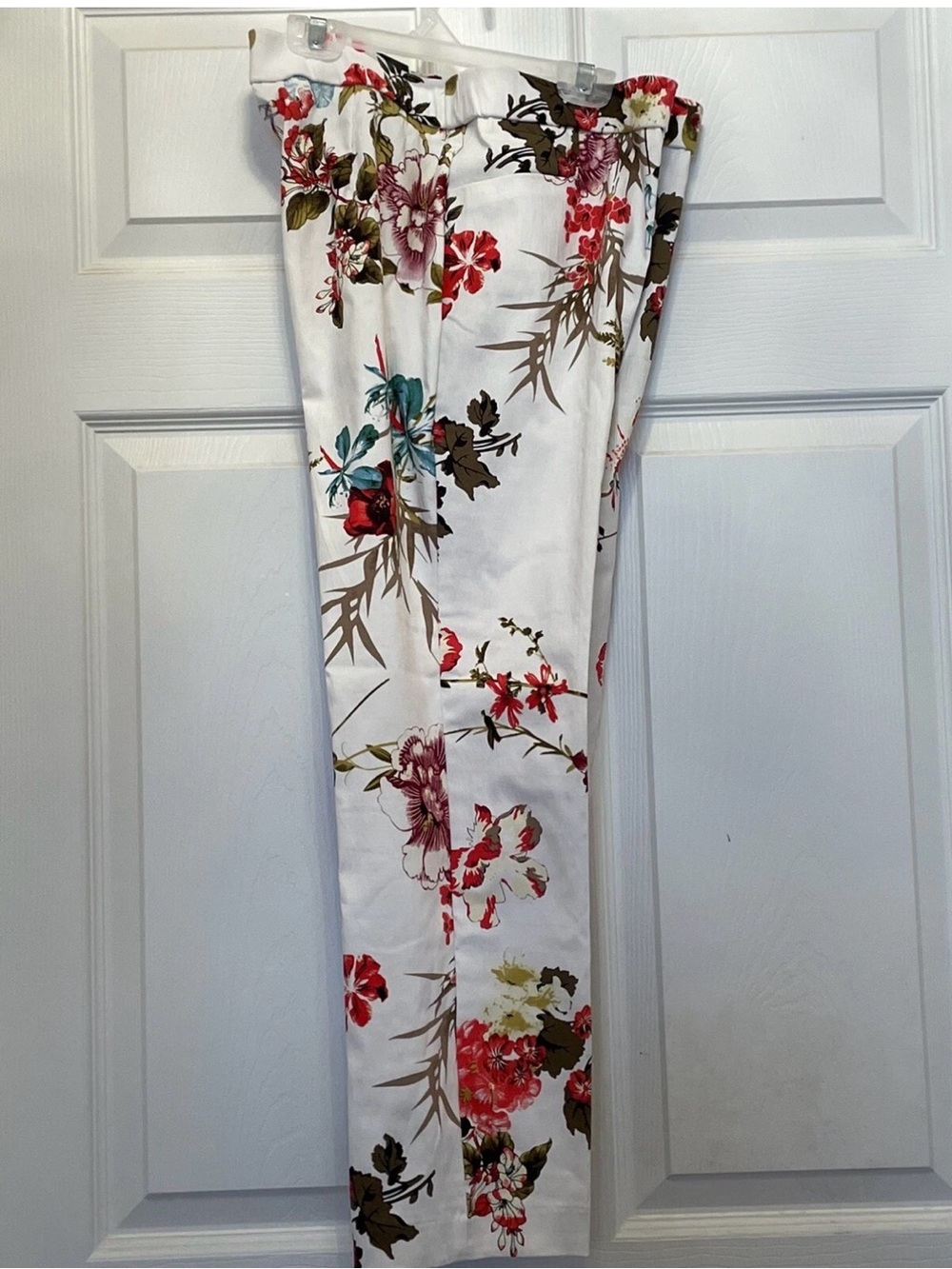 Jules & Leopold White Strapless Floral Jumpsuit with Red and Teal Accents